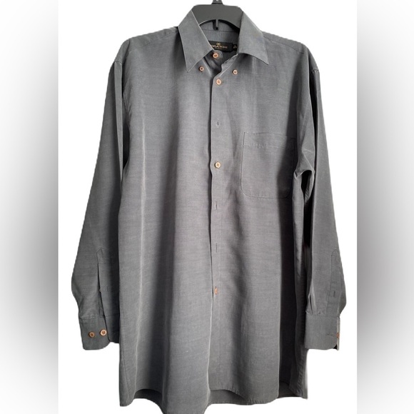 Bugatti Uomo Gray Long Sleeve Button Down Dress Shirt Size: 16 32/33 - Picture 1 of 9